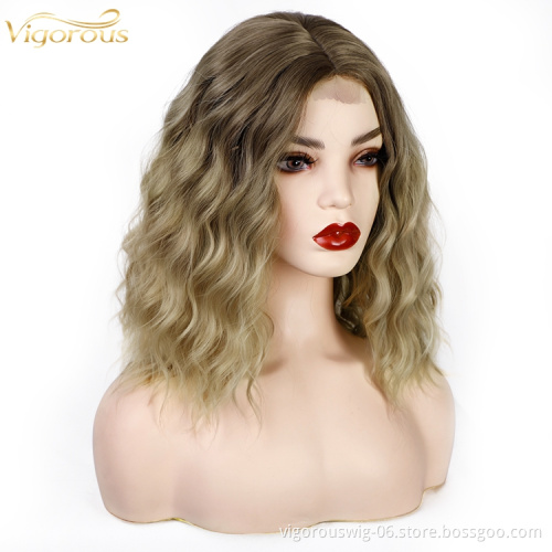 Vendor High Quality Cheap Price Short U Part Lace ombre blonde body Wave For Black Women Synthetic fiber Hair Bob Wigs